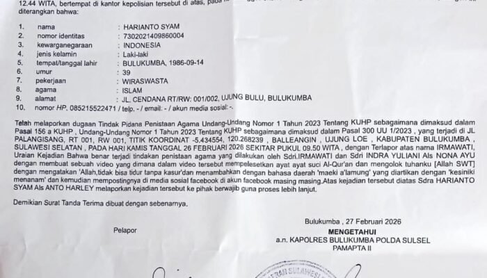 Dua Kreator Facebook di Bulukumba Resmi Dilaporkan Atas Penistaan Agama